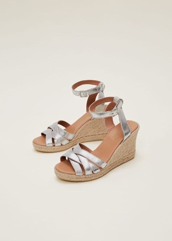 Phase Eight Leather Strappy Espadrilles Heels Silver Canada | AKDPZW-598